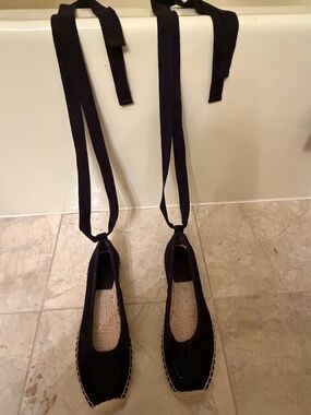 Tory Burch Black Espadrille Lace-Up Flats